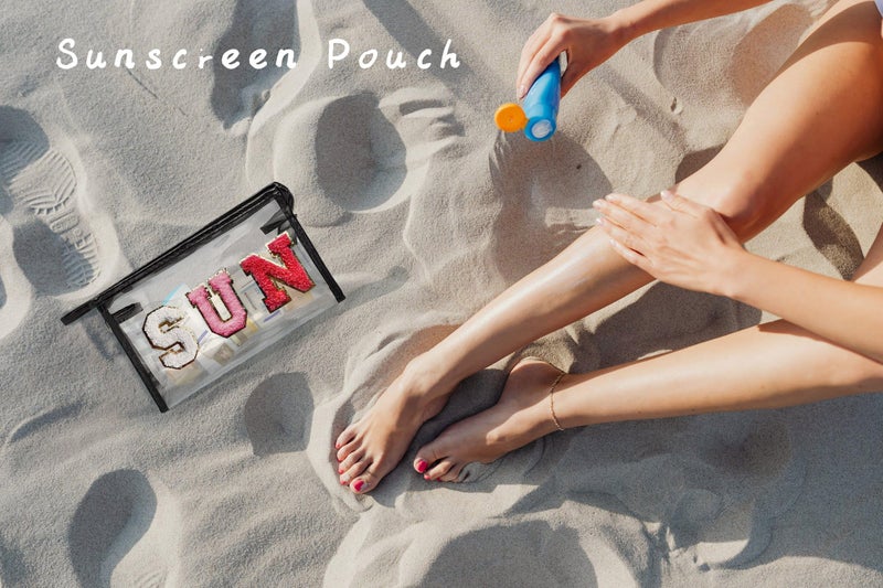 COSHAYSOO Clear Makeup Bag Preppy Sunscreen Pouch Waterproof Transparent Summer Beach Travel Stuff Small Cosmetic Toiletry Purse for Women Teenager Girls with Cute Puffy Letter Patch Black SUN - Image 4